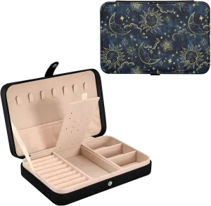 Vintage Sun Moon Star Jewelry Box for Women Girls, PU Leather Jewelry Travel Organizer, Portable Small Jewelry Case, Personalized Jewelry Storage Holder for Ring Earrings Necklace Bracelet boxes