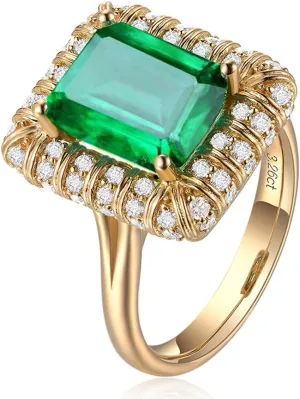 Vintage Women 18K Gold Rectangle Green Simulated Emerald Gemstone Crystal Band Rings Jewelry Size 6 to 10