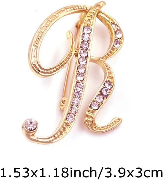 vmcoatdu Women A-Z Initial Pins 26 Letters Pins Gold Plated Metal Brooches Clear Crystal Rhinestone Brooch Breastpin Badge