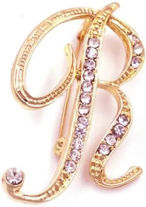 vmcoatdu Women A-Z Initial Pins 26 Letters Pins Gold Plated Metal Brooches Clear Crystal Rhinestone Brooch Breastpin Badge