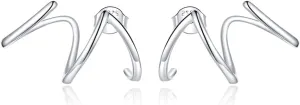 VOROCO Dainty Trendy Earrings 925 Sterling Silver Stud Earrings Triple Illusion Cuff Huggie Claw Earrings Piercings Studs for Women Jewelry Gifts