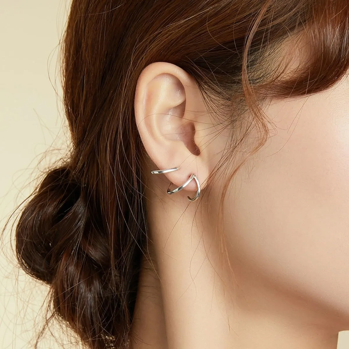 VOROCO Dainty Trendy Earrings 925 Sterling Silver Stud Earrings Triple Illusion Cuff Huggie Claw Earrings Piercings Studs for Women Jewelry Gifts
