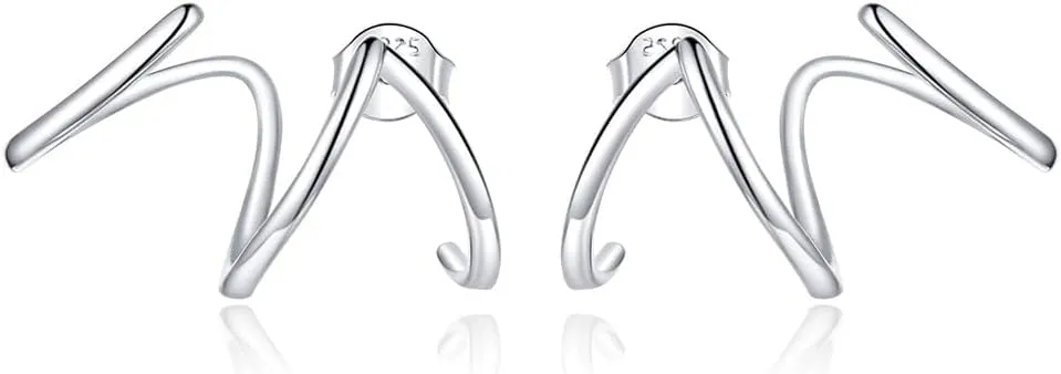 VOROCO Dainty Trendy Earrings 925 Sterling Silver Stud Earrings Triple Illusion Cuff Huggie Claw Earrings Piercings Studs for Women Jewelry Gifts