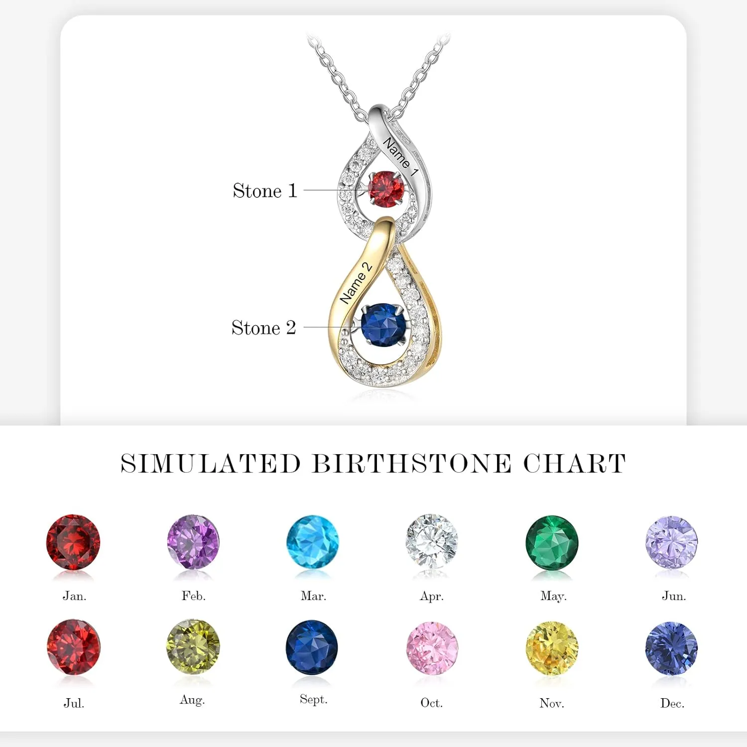Wendy Made Custom Birthstone Necklace for Women with 2 Names  Sterling Silver Mother Daughter Necklace Jewelry  Personalized Gifts for Mom Grandma Wife for Mothers Day Christmas