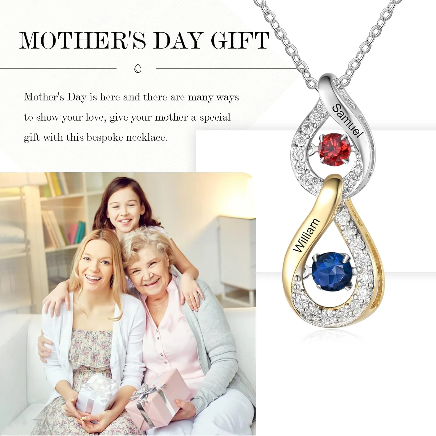 Wendy Made Custom Birthstone Necklace for Women with 2 Names  Sterling Silver Mother Daughter Necklace Jewelry  Personalized Gifts for Mom Grandma Wife for Mothers Day Christmas