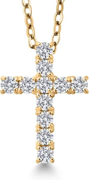 White Lab Grown Diamond Cross Pendant Necklace | 0.50-1.00 Cttw | 925 Sterling Silver | Jesus Christian Religious Crucifix Pendant for Women | DEF Color | VVS-VS Clarity | With 18 Inch Chain