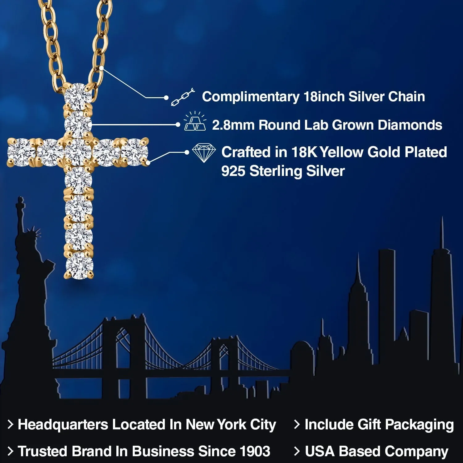 White Lab Grown Diamond Cross Pendant Necklace | 0.50-1.00 Cttw | 925 Sterling Silver | Jesus Christian Religious Crucifix Pendant for Women | DEF Color | VVS-VS Clarity | With 18 Inch Chain
