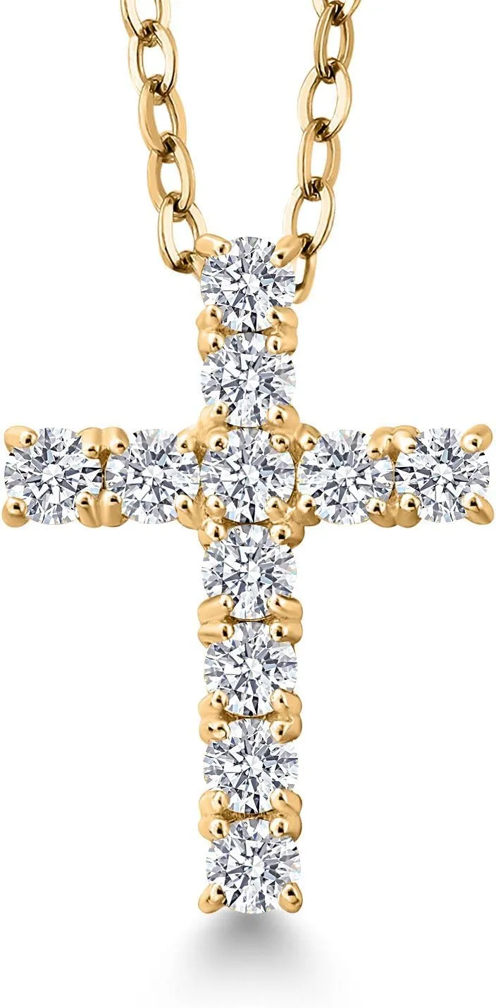 White Lab Grown Diamond Cross Pendant Necklace | 0.50-1.00 Cttw | 925 Sterling Silver | Jesus Christian Religious Crucifix Pendant for Women | DEF Color | VVS-VS Clarity | With 18 Inch Chain