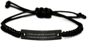 Wife for Wife, I Wish That Every Night When we say Our Prayers, You, Epic Wife Black Rope Bracelet, Engraved Bracelet from Husband