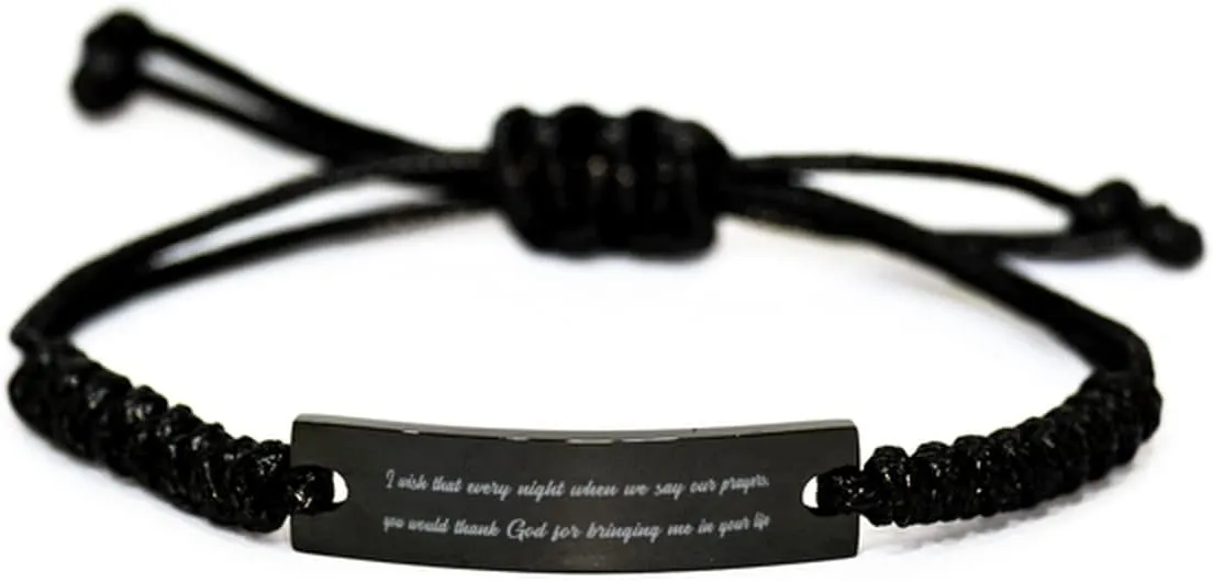 Wife for Wife, I Wish That Every Night When we say Our Prayers, You, Epic Wife Black Rope Bracelet, Engraved Bracelet from Husband