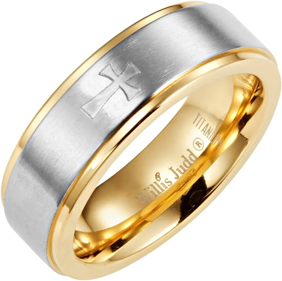 Willis Judd Christian Jesus Titanium Men's Ring 7mm Wide Engraved Jesus INRI with Cross