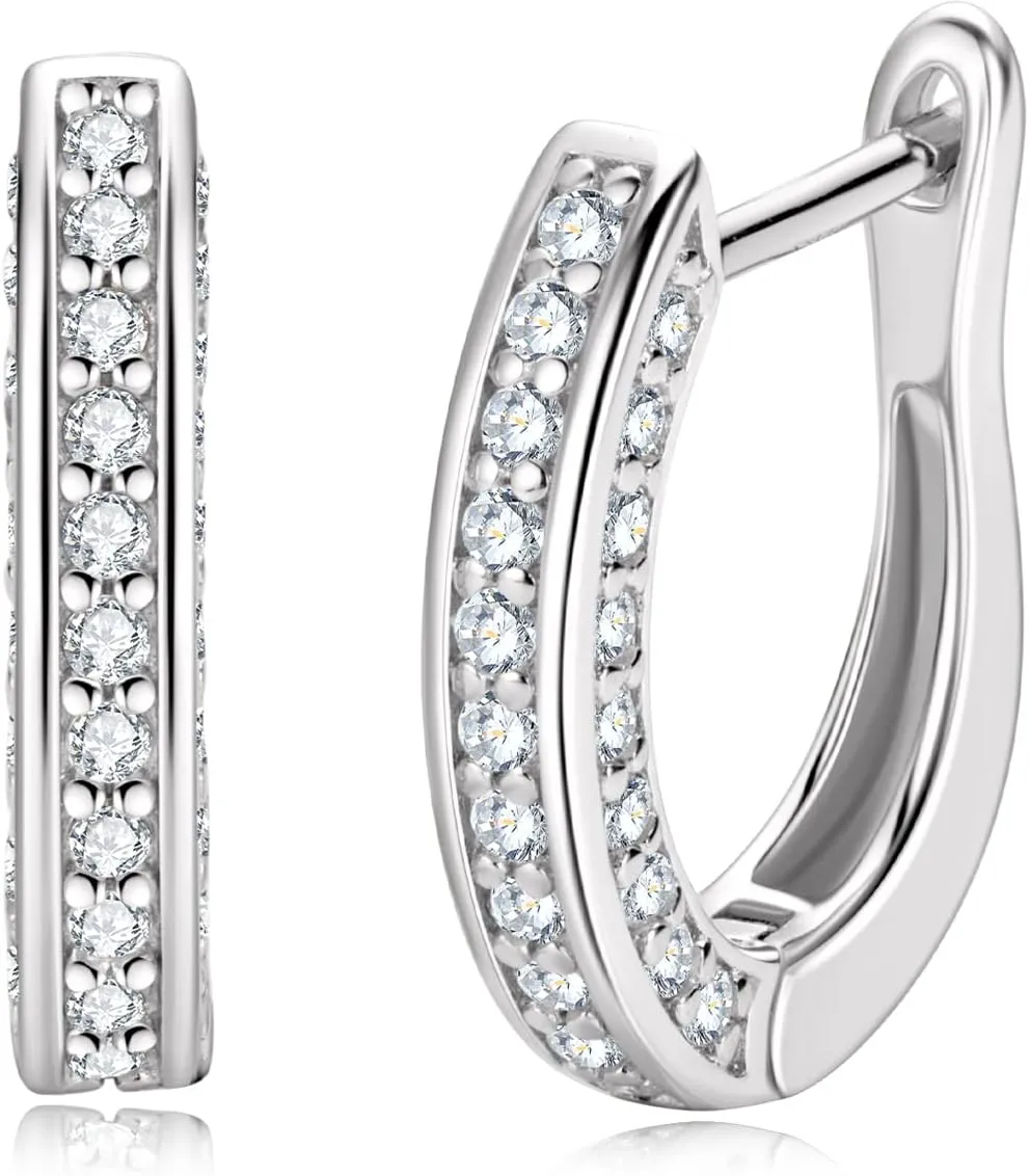 WOAINI Moissanite Hoop Earrings for Women Female Wife Mom, VVSI Clarity, 925 Sterling Silver Earring 18K Gold Plated, Small Huggie Hoop Earring, Anniversary Birthday Gifts for Lover Lady Friends