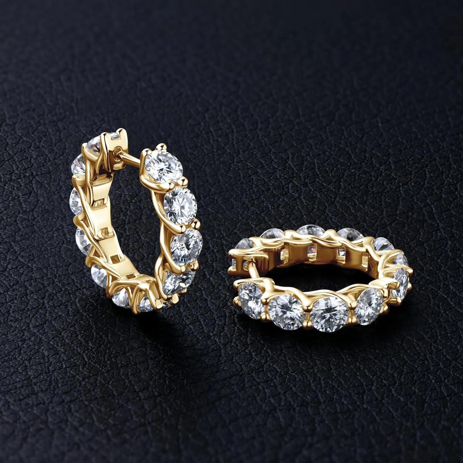 WOAINI Moissanite Tennis Hoop Earrings for Women Female Mom, VVSI Clarity, 925 Sterling Silver Earring 18K Gold Plated, Small Huggie Hoop Earring, Anniversary Birthday Gifts for Lover Lady Friend