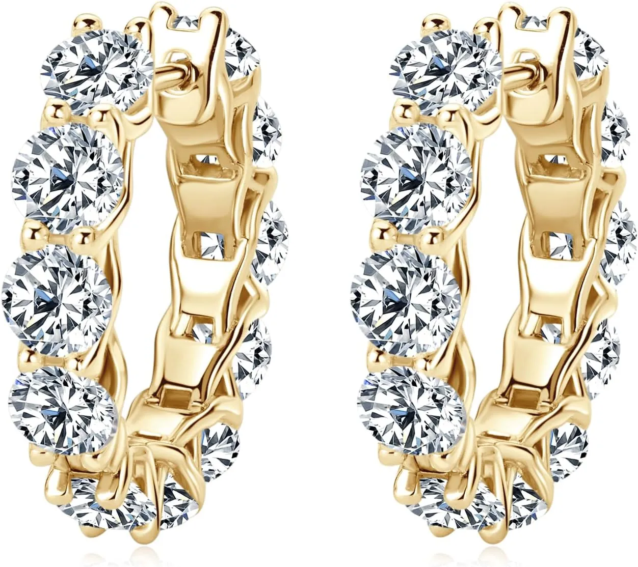 WOAINI Moissanite Tennis Hoop Earrings for Women Female Mom, VVSI Clarity, 925 Sterling Silver Earring 18K Gold Plated, Small Huggie Hoop Earring, Anniversary Birthday Gifts for Lover Lady Friend