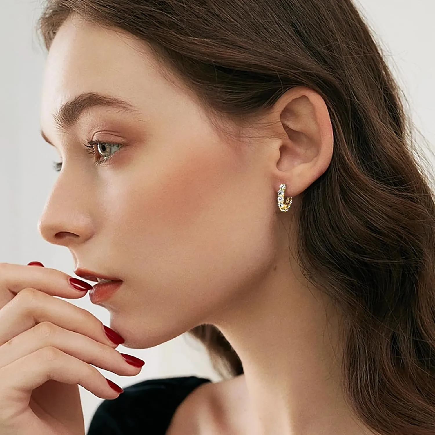 WOAINI Moissanite Tennis Hoop Earrings for Women Female Mom, VVSI Clarity, 925 Sterling Silver Earring 18K Gold Plated, Small Huggie Hoop Earring, Anniversary Birthday Gifts for Lover Lady Friend