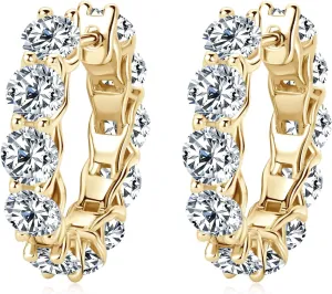 WOAINI Moissanite Tennis Hoop Earrings for Women Female Mom, VVSI Clarity, 925 Sterling Silver Earring 18K Gold Plated, Small Huggie Hoop Earring, Anniversary Birthday Gifts for Lover Lady Friend