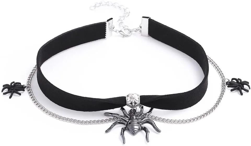Woeoe Halloween Spider Choker Crystal Black Pendant Necklace Velvet Halloween Party Costume Jewelry for Women