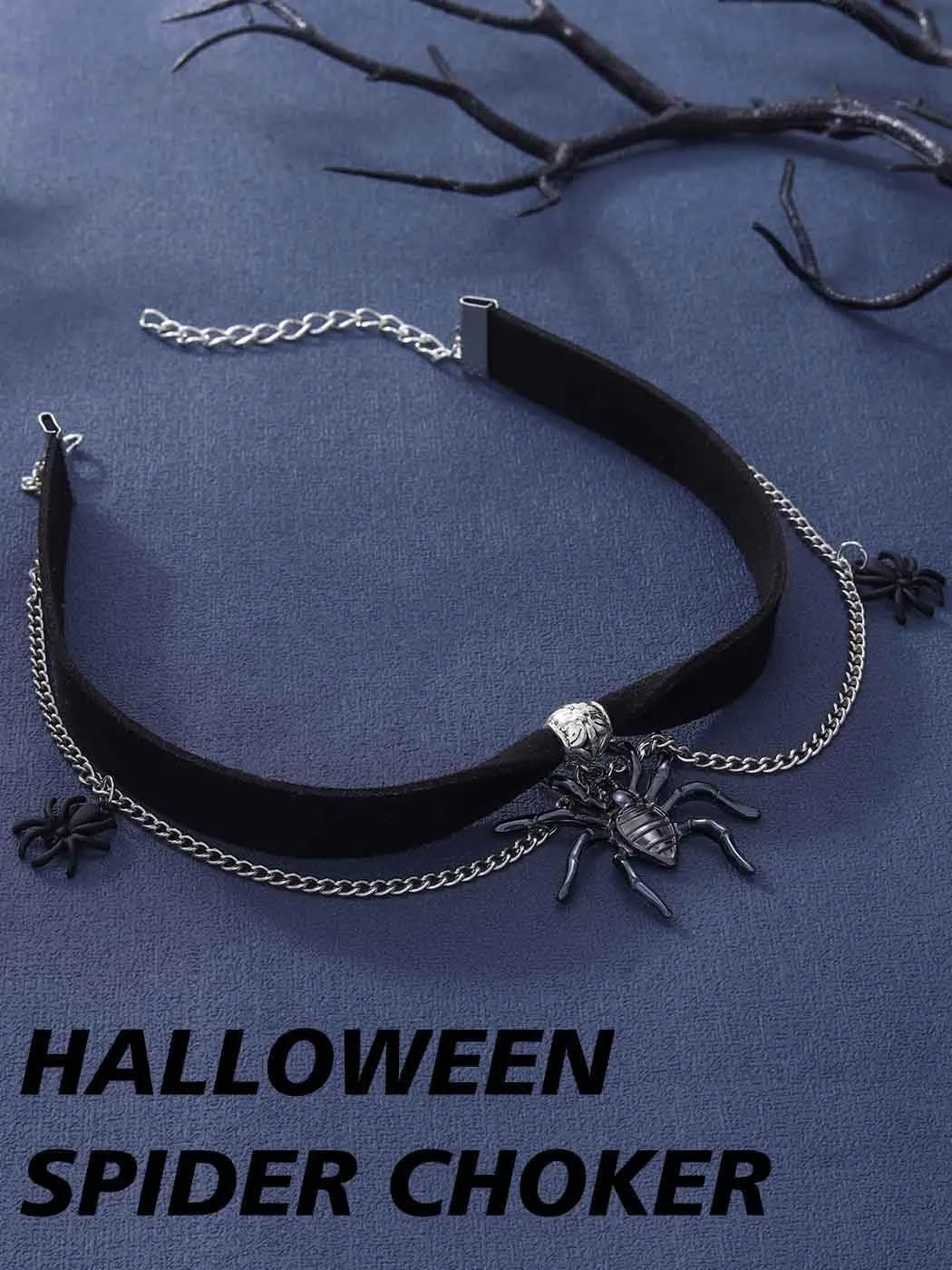 Woeoe Halloween Spider Choker Crystal Black Pendant Necklace Velvet Halloween Party Costume Jewelry for Women