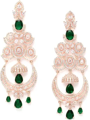 Women Floral Shaped American Diamond Dangle Chandelier Earring