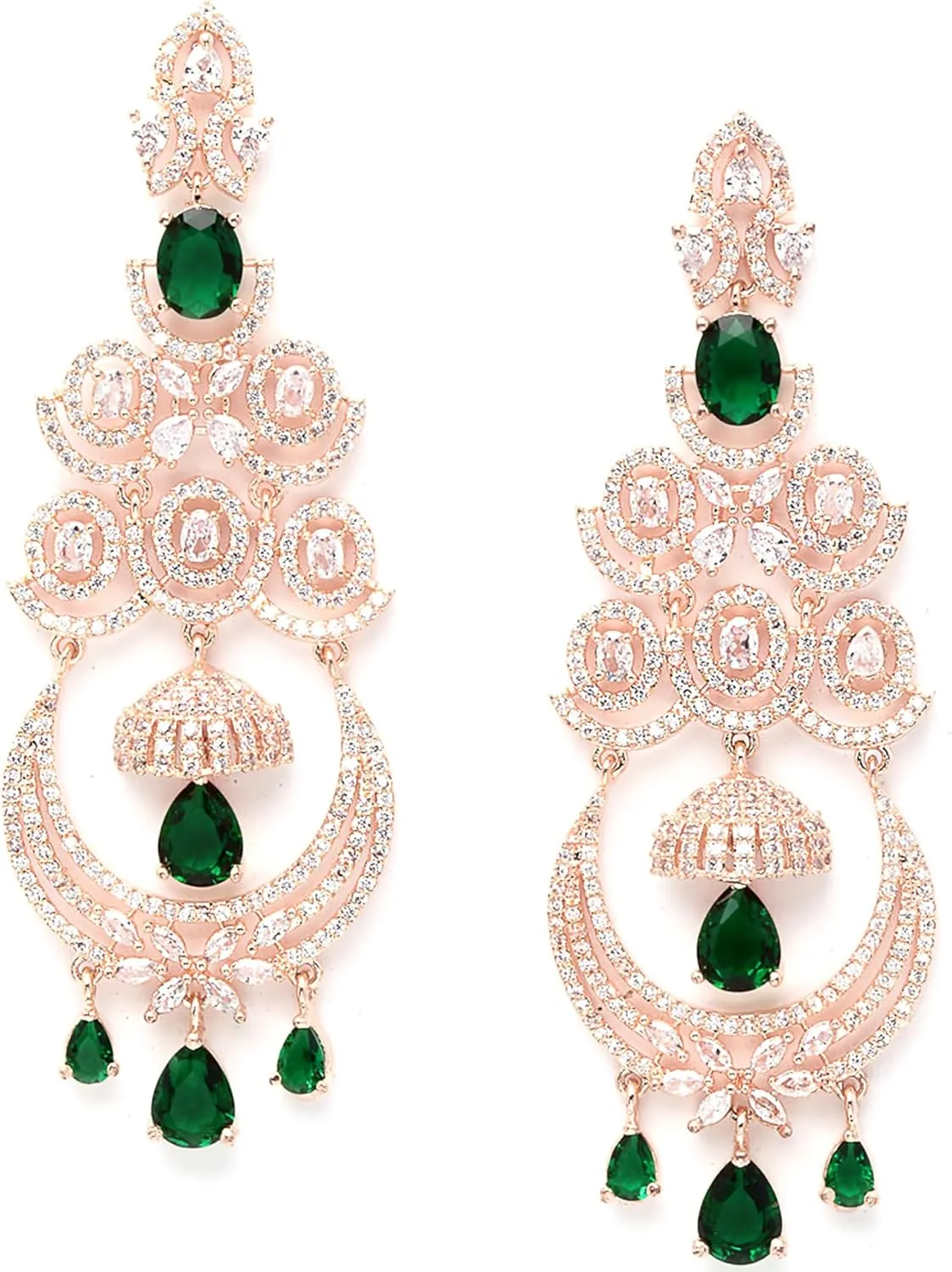 Women Floral Shaped American Diamond Dangle Chandelier Earring