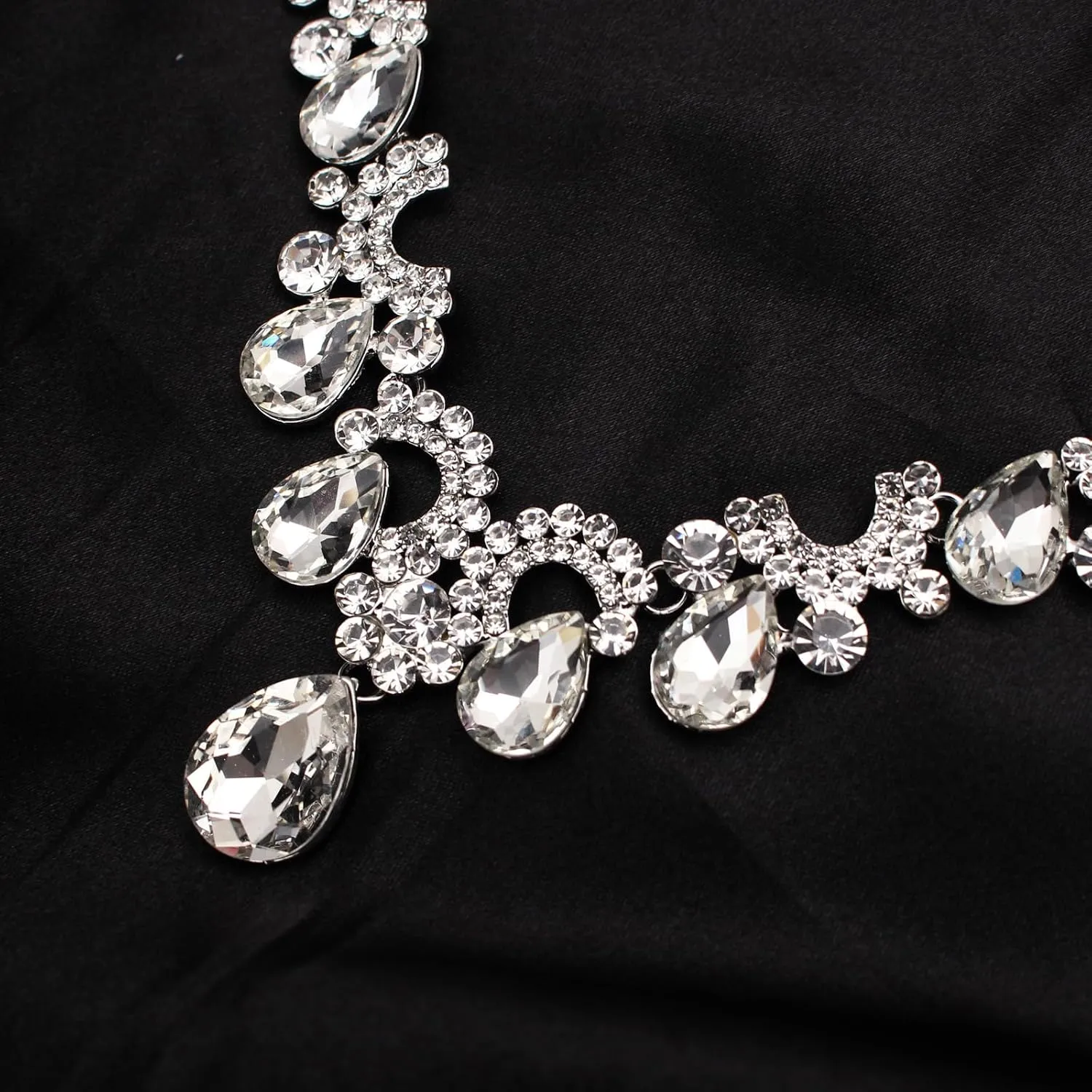Womens Wedding Party Austrian Crystal Rhinestone Necklace Earrings Bridal Jewelry Set for Women