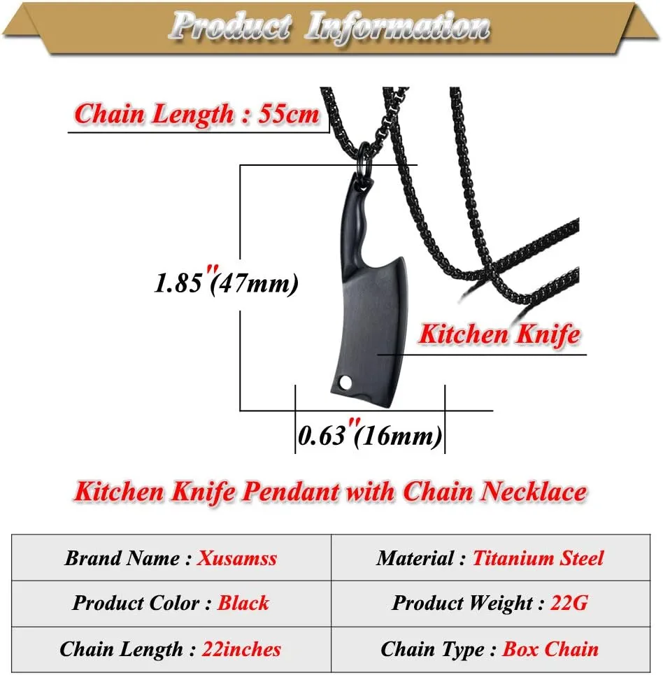 Xusamss Fashion Classic Titanium Steel Kitchen Knife Pendant Chef Necklace,22inches Box Chain