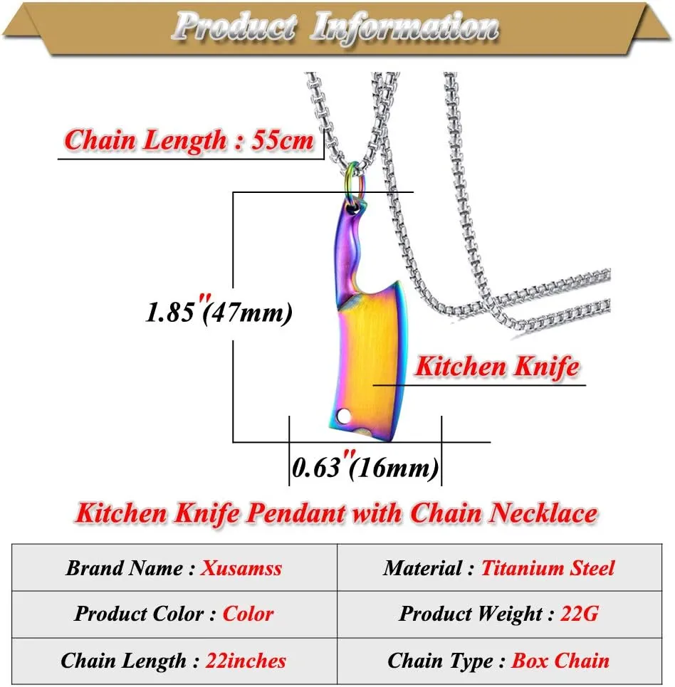 Xusamss Fashion Classic Titanium Steel Kitchen Knife Pendant Chef Necklace,22inches Box Chain