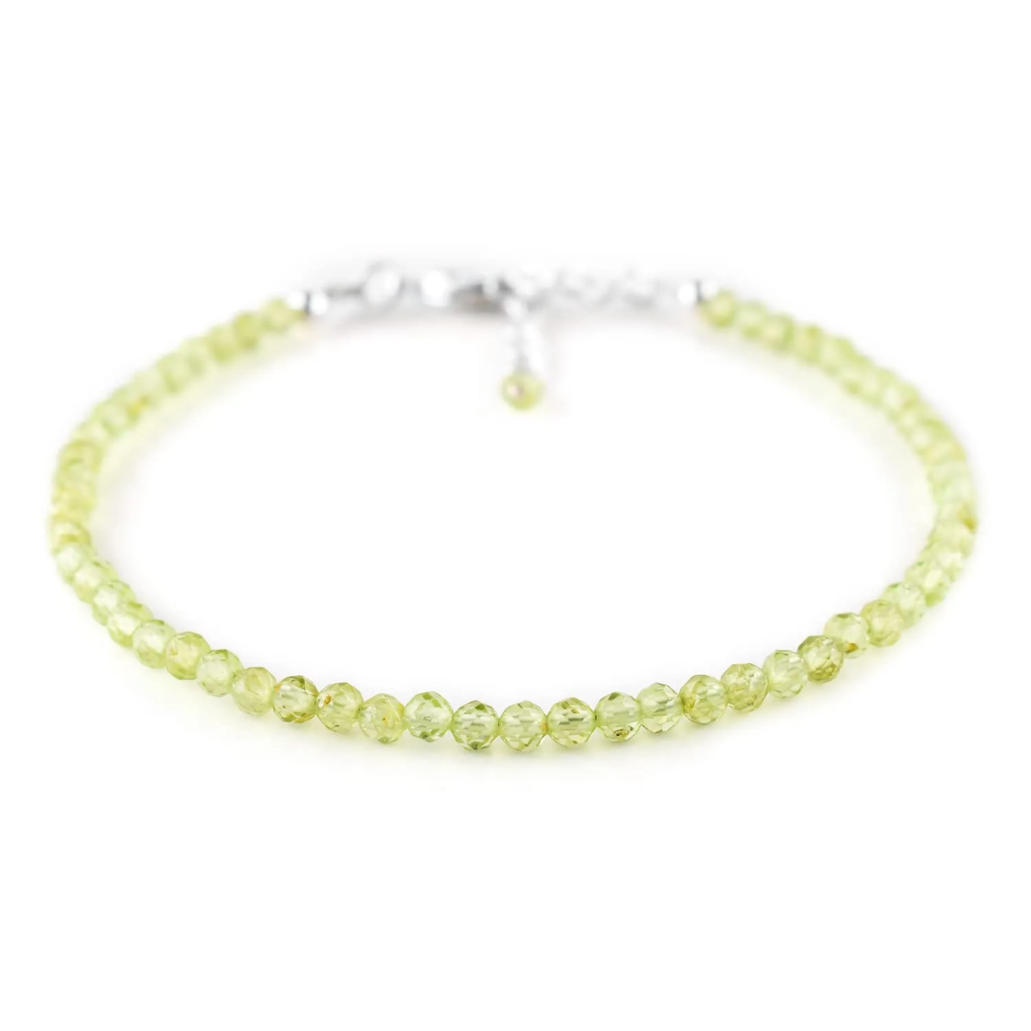 YANARA Peridot Bracelet Natural Gemstone Micro Beads Handmade Jewelry For Women Chakra Energy Crystal, Silver Plated Chain 8 inch Crystal Bracelet