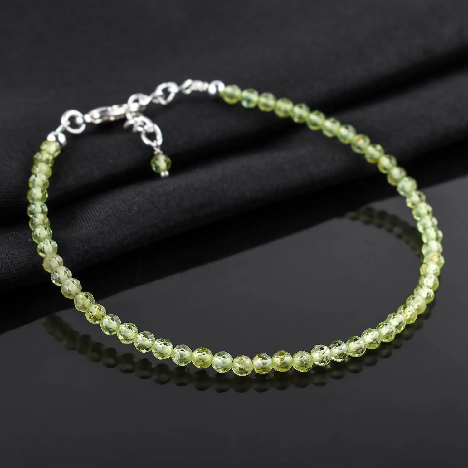 YANARA Peridot Bracelet Natural Gemstone Micro Beads Handmade Jewelry For Women Chakra Energy Crystal, Silver Plated Chain 8 inch Crystal Bracelet