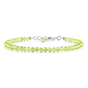 YANARA Peridot Bracelet Natural Gemstone Micro Beads Handmade Jewelry For Women Chakra Energy Crystal, Silver Plated Chain 8 inch Crystal Bracelet