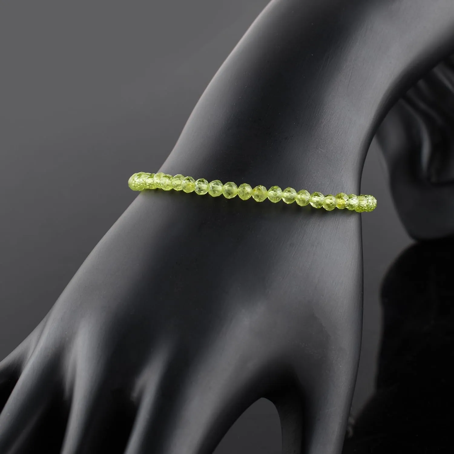 YANARA Peridot Bracelet Natural Gemstone Micro Beads Handmade Jewelry For Women Chakra Energy Crystal, Silver Plated Chain 8 inch Crystal Bracelet