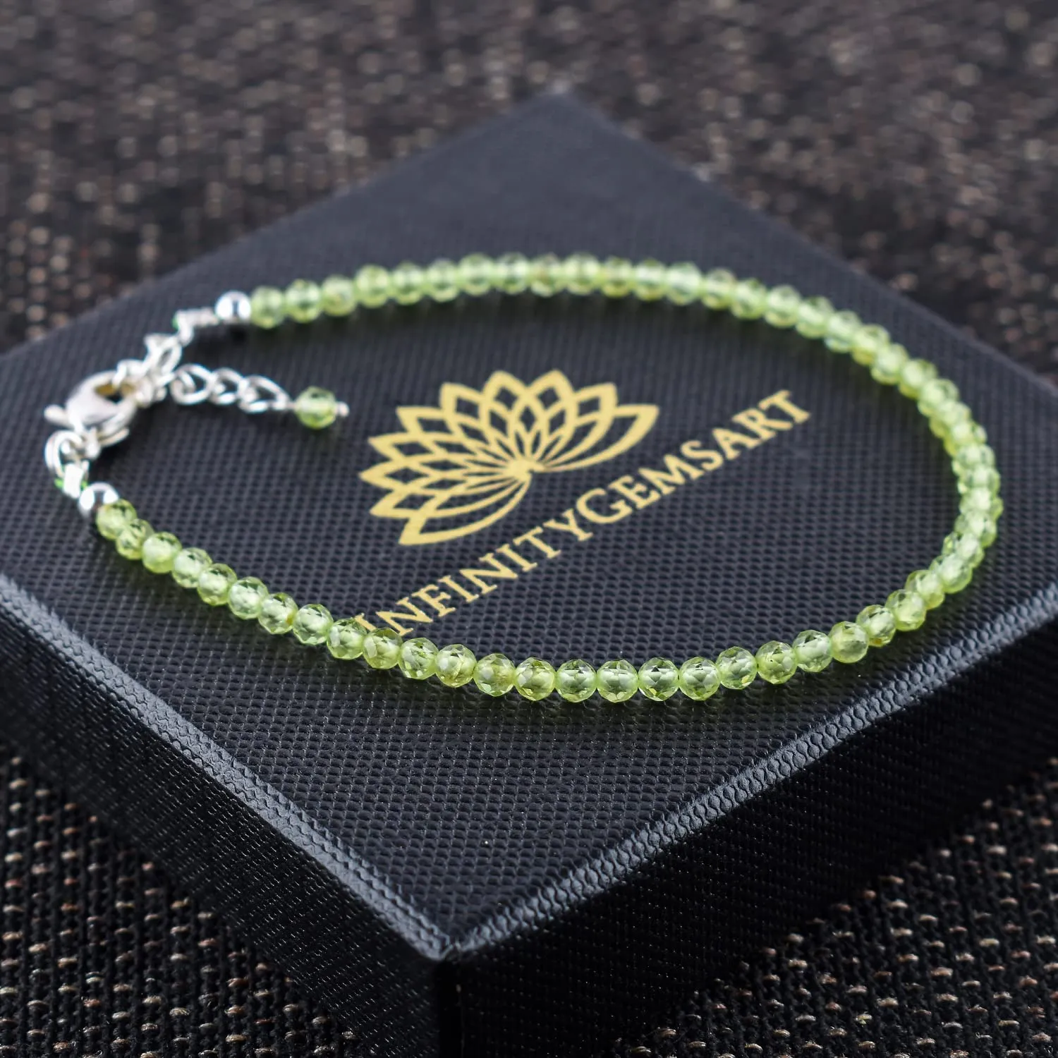 YANARA Peridot Bracelet Natural Gemstone Micro Beads Handmade Jewelry For Women Chakra Energy Crystal, Silver Plated Chain 8 inch Crystal Bracelet