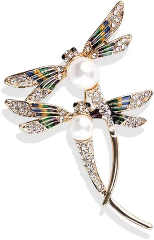 YAZILIND Fashion Dragonfly Brooch pin Luxury Retro Breastpin Rhinestone Imitation Pearl Alloy brooches Women Clothing Accessories Corsage Jewelry Gift