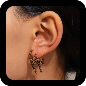 YienDoo Boho Cat Dangle Earrings Vintage Leopard Print Kitten Drop Earrings French Hook Earrings Statement Cute Acrylic Animal Cat Earrings Novelty Pet Earrings Jewelry for Women