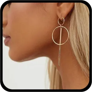 YienDoo Boho Large Bar Hoop Earrings Gold Circle Stick Drop Earrings Vintage Geometric Circle Bar Dangle Earrings Big Round Circle Prom Earrings for Women