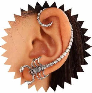 YienDoo Gothic Scorpion Ear Cuffs Earrings Silver Punk Piercing Scorpion Ear Wrap Stud Hip Hop Statement Metal Scorpion Cartilage Climber Crawler Ear Clip On Cuff Earrings Jewelry for Women