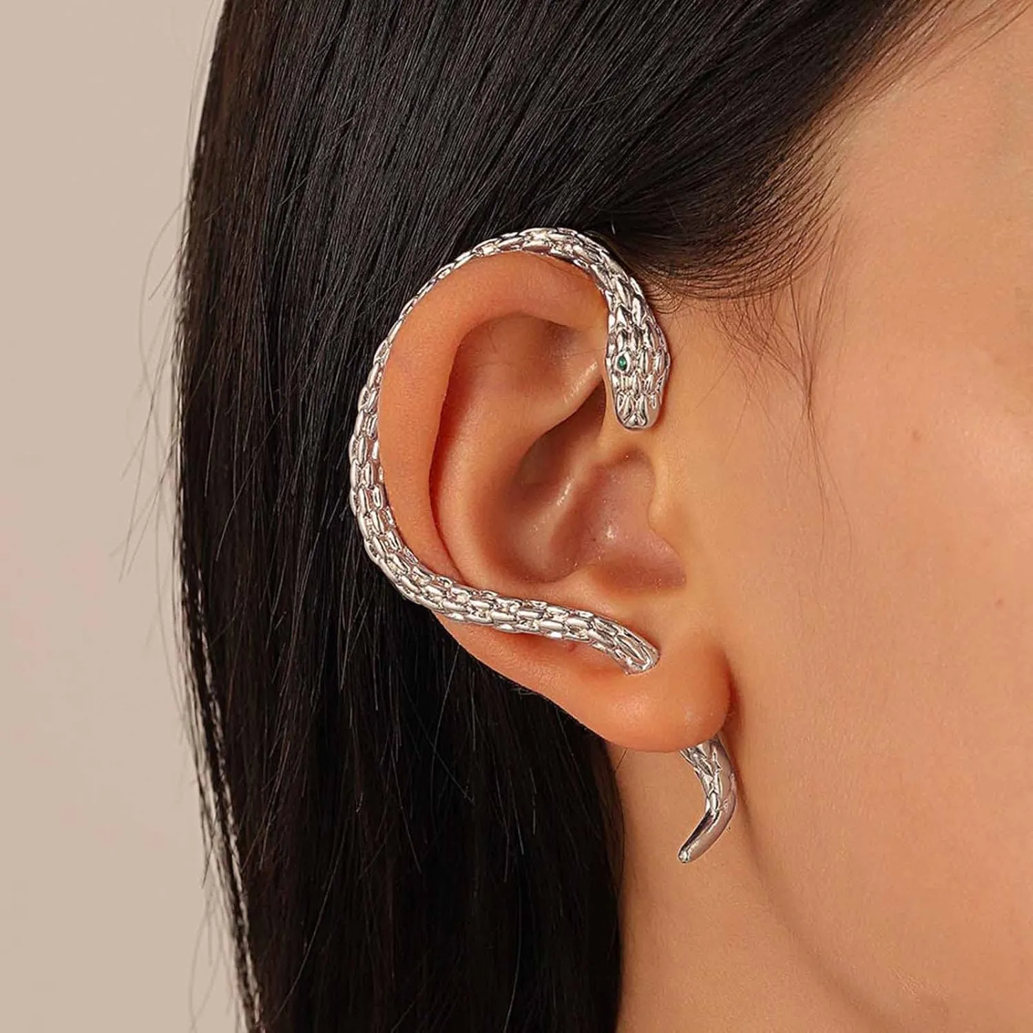 YienDoo Gothic Snake Ear Cuff Wrap Earring Silver Animals Crawler Climbers Stud Punk Ear Jacket Piercing Wrap Earring Hanging Statement Right Earrings Jewelry for Women