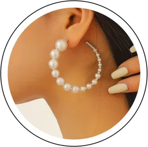 YienDoo Large Pearl Hoop Drop Dangle Earrings Vintage Gold Circle Hoop Earrings Lightweight Geometric Open Loop Earrings Punk Statement Hollow Hoop Pearl Earrings Jewelry for Women