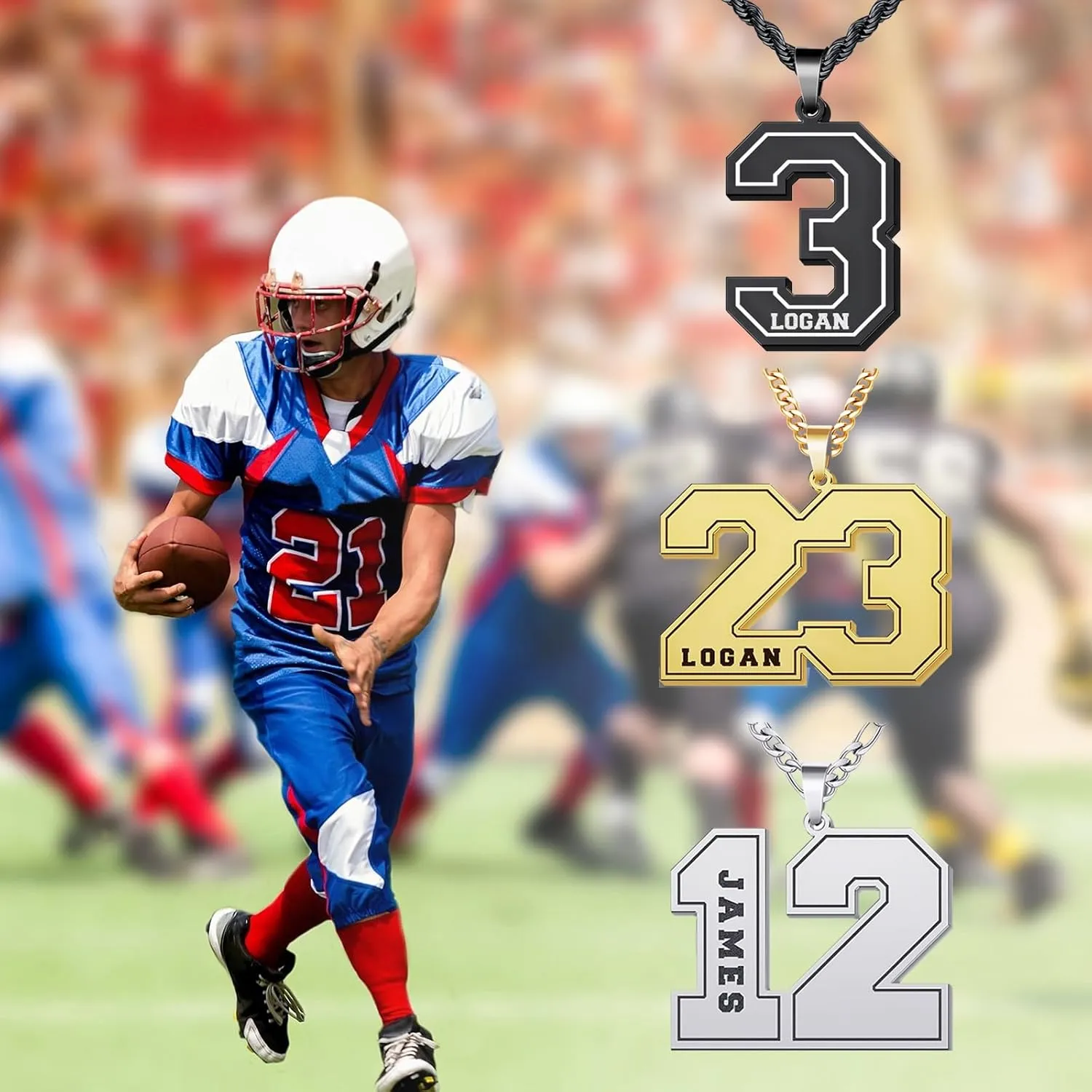 Yopicks Custom Number Necklace for Men,Football Baseball Athletes Jersey Numbers 00-99 with Name Charm Necklace and Stainless Steel Custom Chain, Personalized Jewelry Gift for Boyfriend Brother