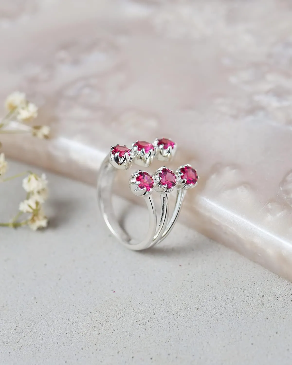 YoTreasure Rainbow Moonstone Tanzanite Citrine Rhodolite Garnet Ring Solid 925 Sterling Silver Classic Jewelry