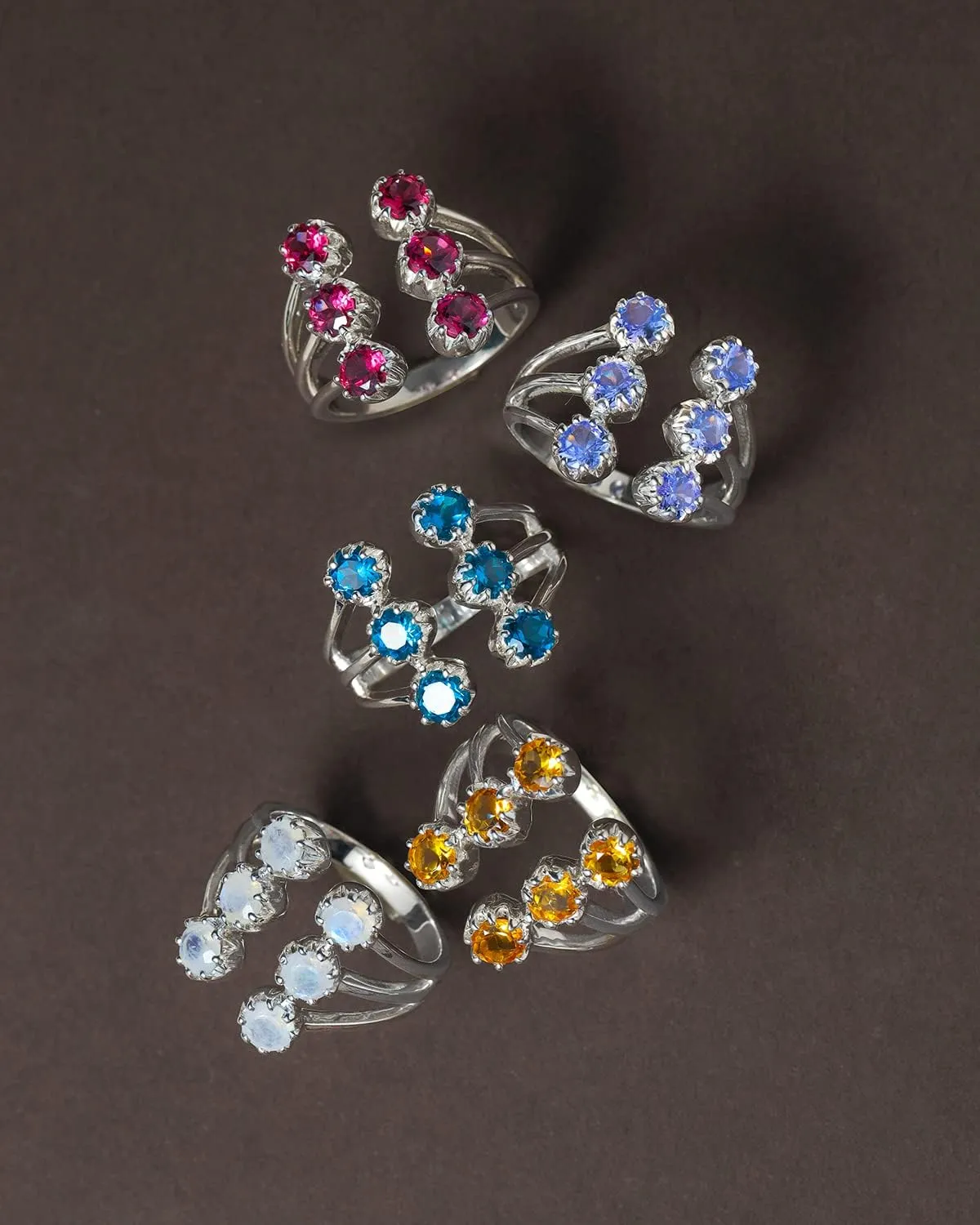 YoTreasure Rainbow Moonstone Tanzanite Citrine Rhodolite Garnet Ring Solid 925 Sterling Silver Classic Jewelry