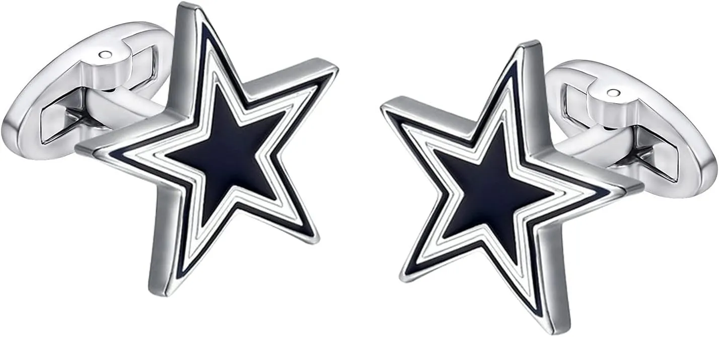 Yoursfs Blue Five Star Cufflinks for Men Stainless Steel Classic Wedding Engagement Cuff Links