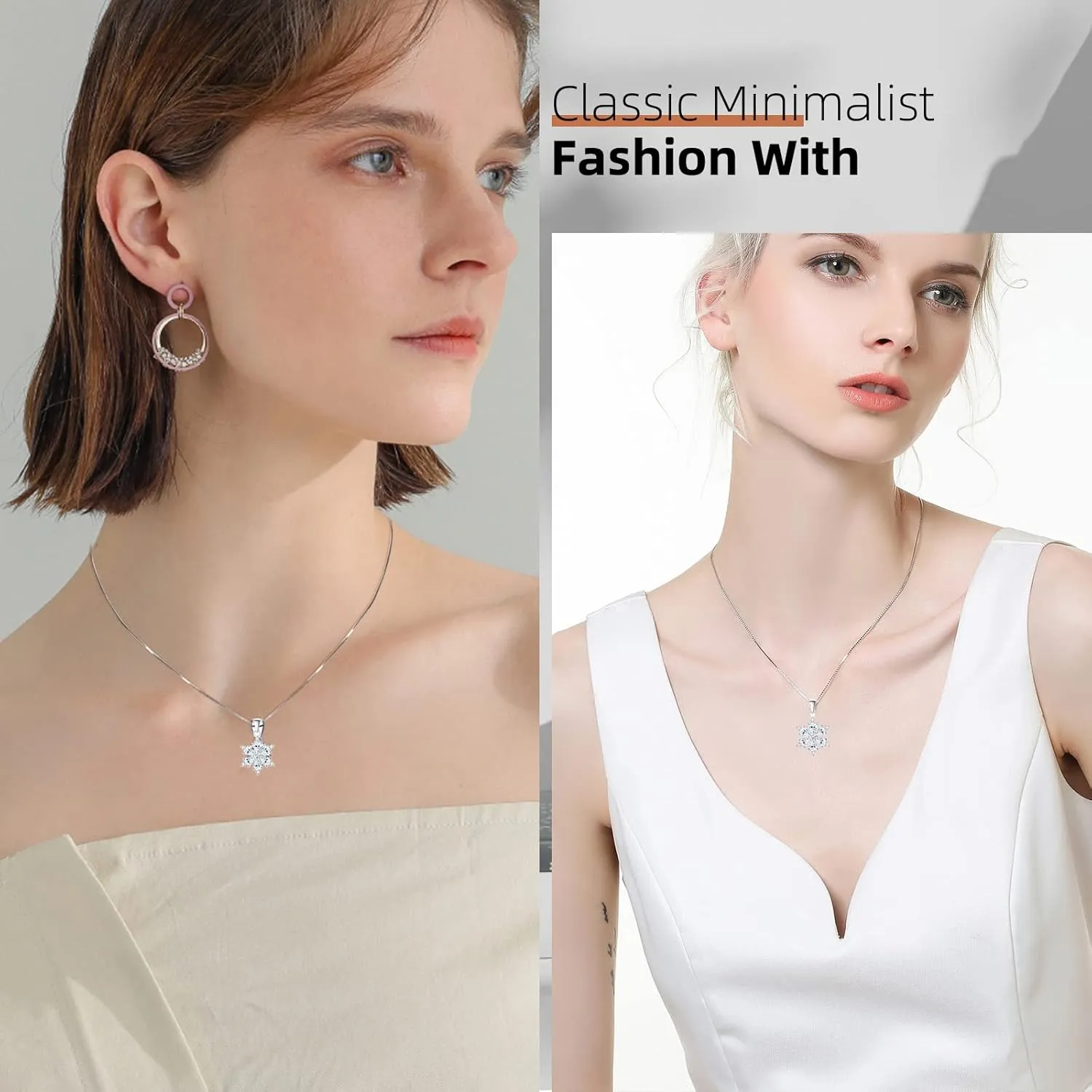Zirconia Pendant Necklace Snowflake Design with 925 Silver Chain, with a Stunning Pendant Showcasing a Brilliant Round-cut Zirconium Gemstone. Hypoallergenic and anti-rust Material Best Gift for Women