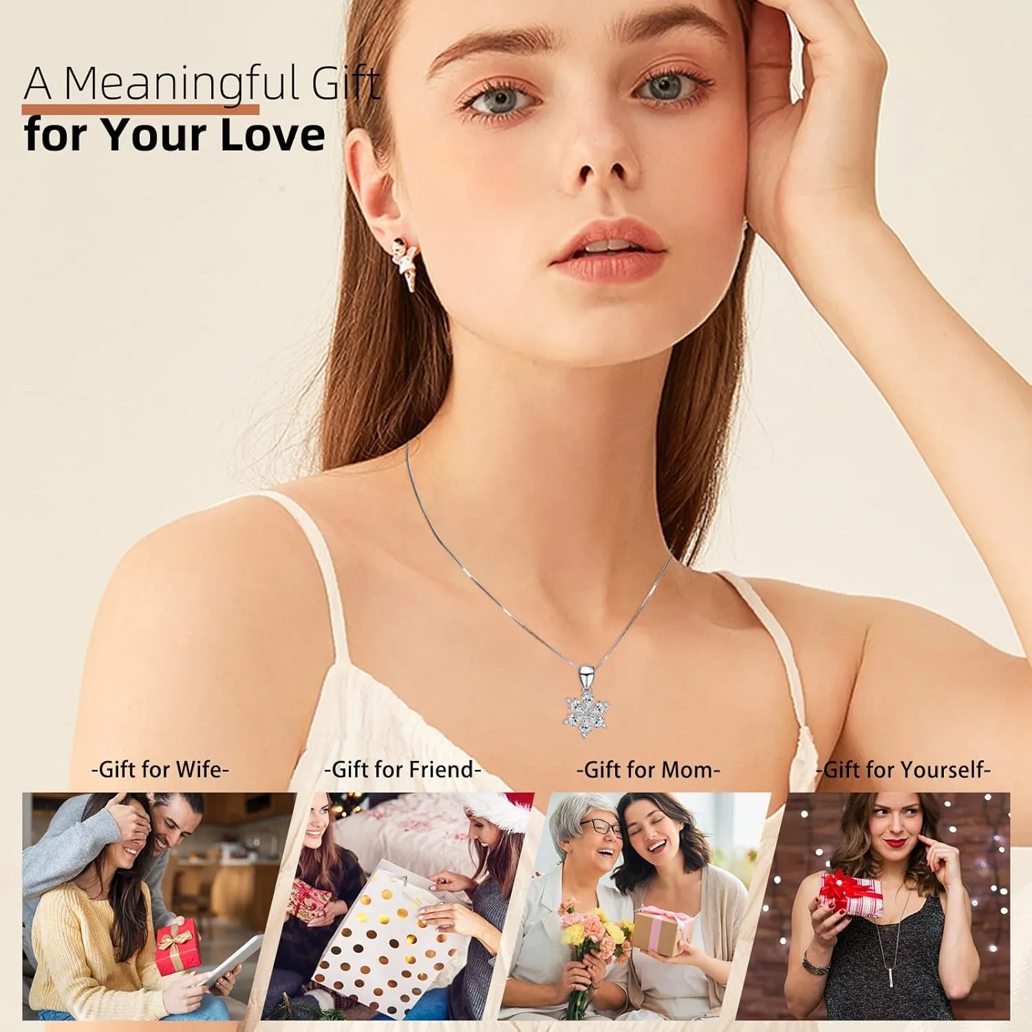 Zirconia Pendant Necklace Snowflake Design with 925 Silver Chain, with a Stunning Pendant Showcasing a Brilliant Round-cut Zirconium Gemstone. Hypoallergenic and anti-rust Material Best Gift for Women