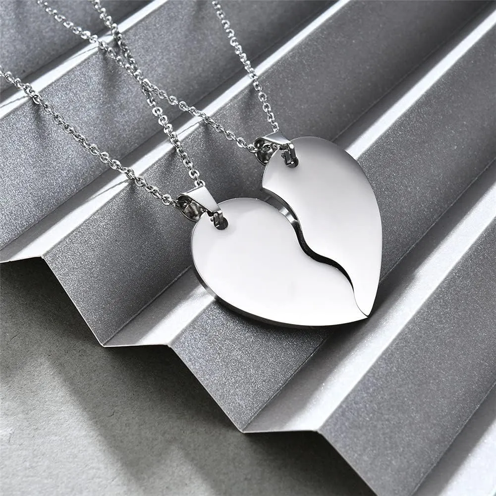 ZKXXJ Personalized Heart Puzzle Necklace,Music Spotify Scan Code Custom Pendant Sun Moon Name Date Love Music Code Heart Matching Pendant Stainless Steel Necklaces for Lover,Bf,Gf,Husband,Wife