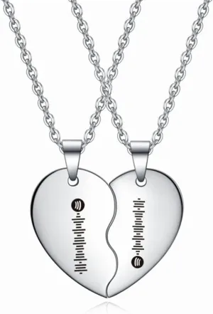 ZKXXJ Personalized Heart Puzzle Necklace,Music Spotify Scan Code Custom Pendant Sun Moon Name Date Love Music Code Heart Matching Pendant Stainless Steel Necklaces for Lover,Bf,Gf,Husband,Wife