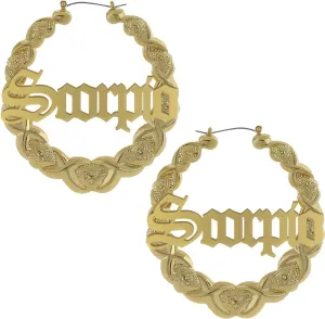 Zodiac Bamboo Hoop Earrings with Old English Font for Women Girls Astrology Earrings Fashion Jewelry 14K Gold Plated 90's Earrings for Women Hip Hop Style Party Accessory
