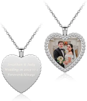 Zysta Customized Double Side Picture Necklace Personalized Photo Crystal Oval Heart Pendant Customized Picture Pendant Hip Hop Jewelry for Men Women