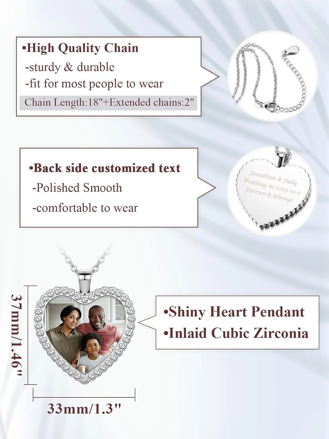 Zysta Customized Double Side Picture Necklace Personalized Photo Crystal Oval Heart Pendant Customized Picture Pendant Hip Hop Jewelry for Men Women