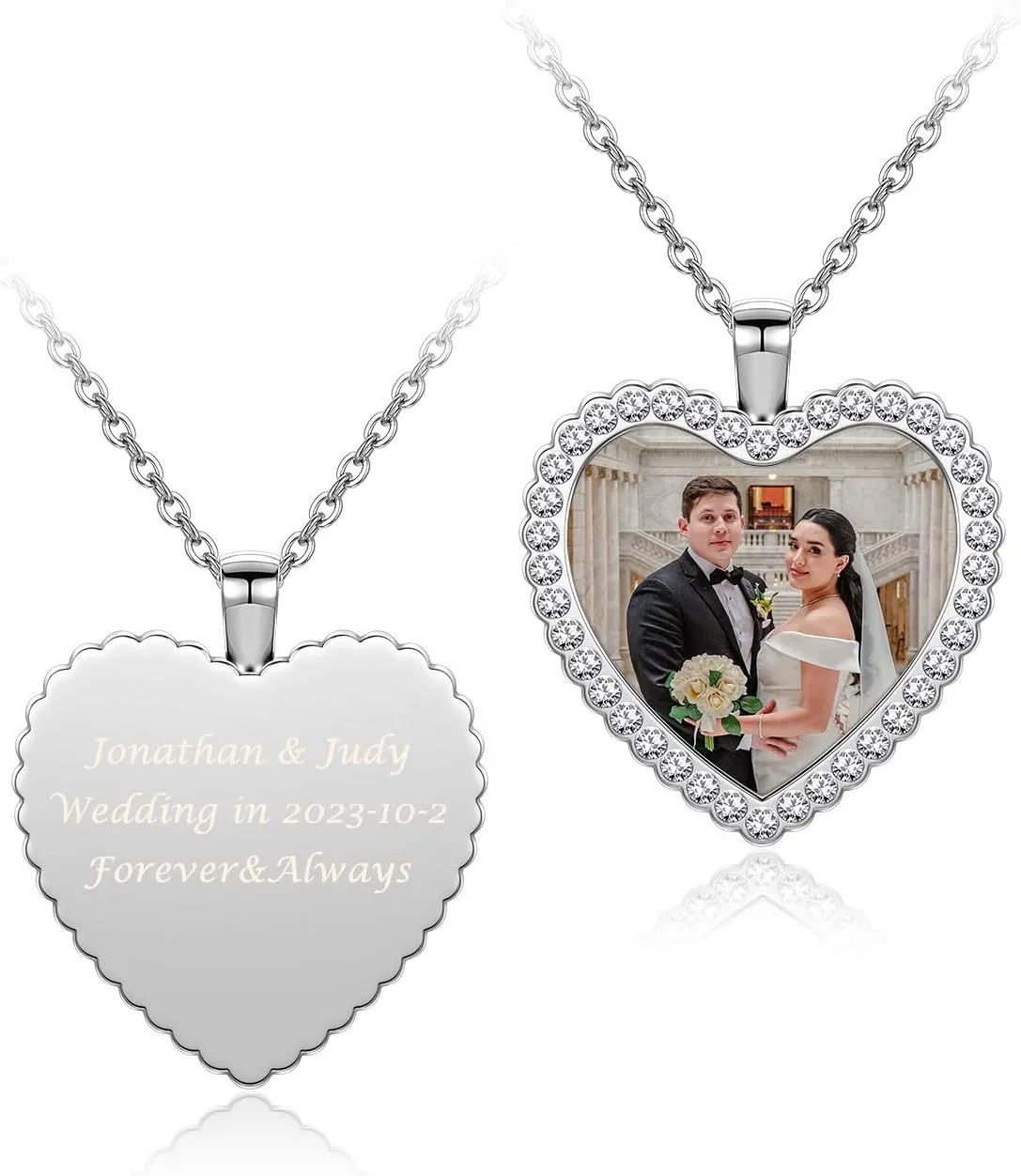 Zysta Customized Double Side Picture Necklace Personalized Photo Crystal Oval Heart Pendant Customized Picture Pendant Hip Hop Jewelry for Men Women